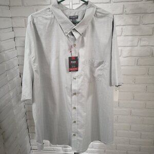 NWT Van Heusen Men's Size 3XL Naturel Stretch Non-Iron Grey Plaid Shirt